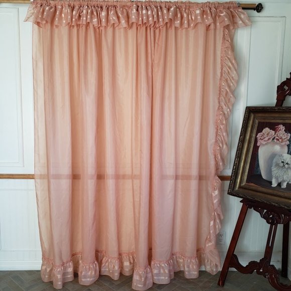 Priscilla Panel 133W x 83L Attached Valance Tie Backs Rod Pocket Orange Vintage - Picture 6 of 10